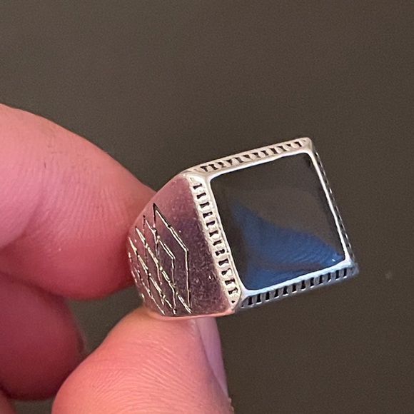 925 stamped silver black obsidian ring size 8 - Picture 7 of 8